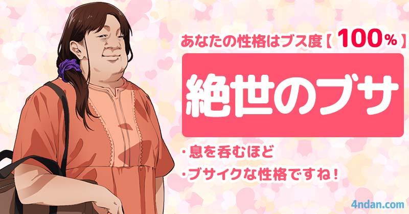 美人度0%、ブス度100%【絶世のブサ】 | あなたの性格は美人なのかブスなのか!! | 診断ドットコム