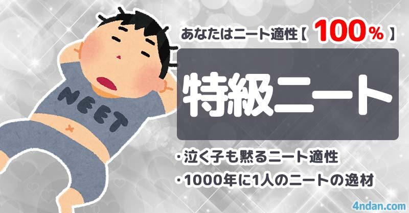 ニート適性度100%【特級ニート】 | あなたのニート適性度!! | 診断ドットコム